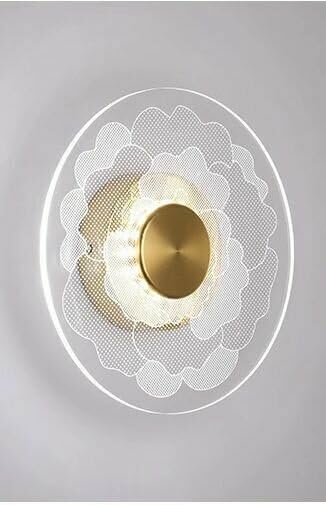 Image of Glowave Golden Transparent Acrylic Light Round Wall Lamp Lighting Sconce for Living Room Bedroom Bedside - Tricolour (White, Warm White, Natural White) (7109)