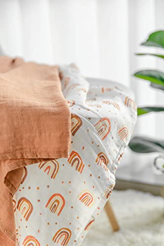 2 Pack Muslin Swaddle Blankets - Soft Bamboo Cotton Baby Swaddle Blankets Unisex For Boys & Girls Newborn - Rainbow Print Lightweight, Breathable, Large 47 X 47 Inches #TOP5
