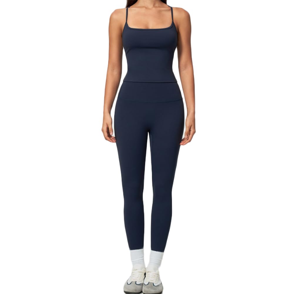 Completo Yoga Due Pezzi Leggero Top Sportivo Traspirante e Leggings | Canotta a spalline sottili scollo quadrato schiena a Y abbinata a leggings vita alta sollevaglutei