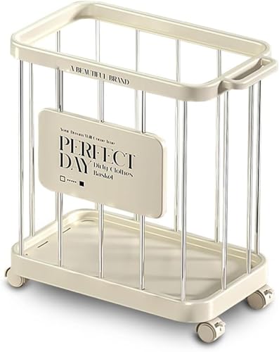 Geyaziu 洗濯かご ランドリー バスケット キャスター付き ランドリーボックス 小さくて便利 洗濯カゴ 大容量収納かご ヨガマット収納ラック 収納バスケット 48x27x52CM 汚れた衣類収納かご 多機能 クリーム色 (ステンレス鋼です)