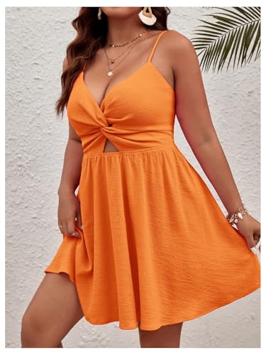 Image of Floerns Women's Plus Size Cut Out Twist Front Sleeveless Flare Hem Cami Dress