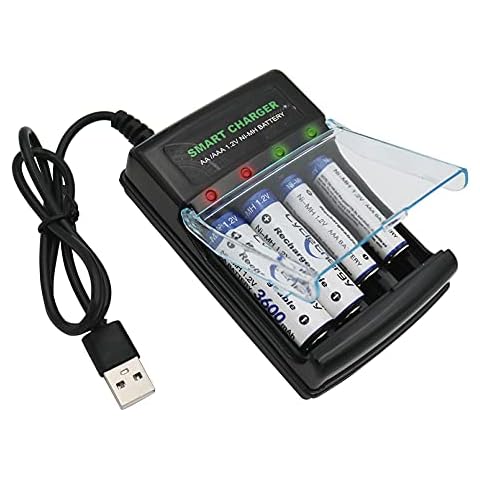 Cargador de pilas recargables con 4 ranuras y pantalla LED Cover