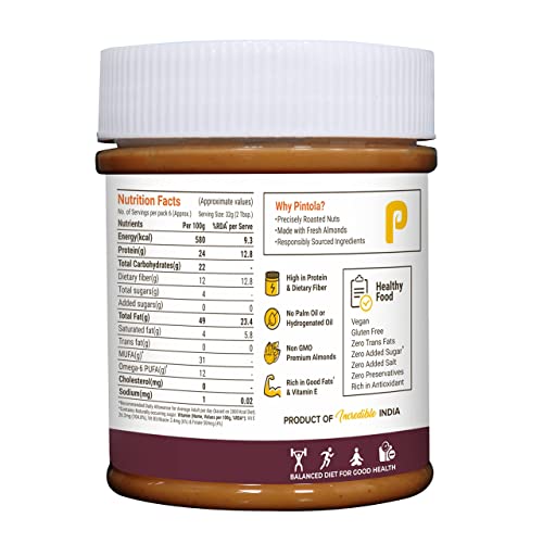 Image of Pintola All Natural Peanut Butter (Crunchy) (350g) (Unsweetened, Non-GMO, Gluten Free, Vegan) + Pintola All Natural Almond Butter (Crunchy) (200g)