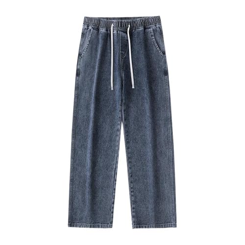 Men's Jeans Spring Drawstring Waist Straight Leg Denim Pants
