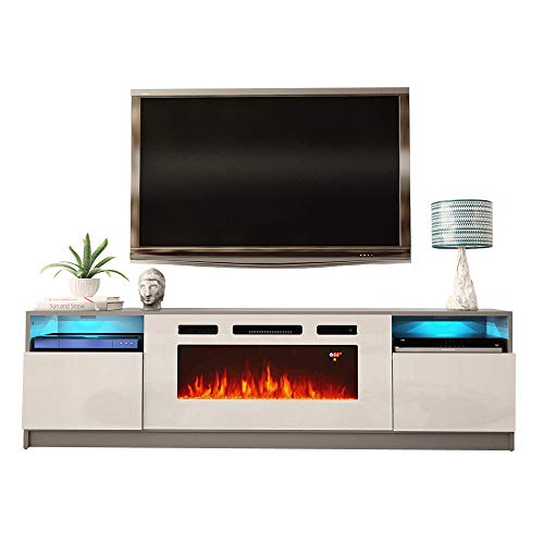 MEBLE FURNITURE & RUGS York WH02 Electric Fireplace Modern 79\" TV Stand