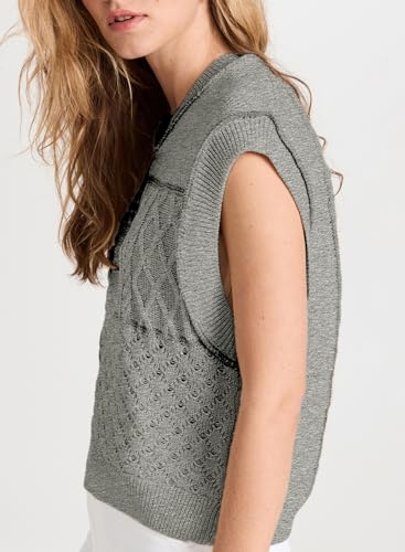 Image of EVALESS Womens Short Sleeve Sweater Summer Fall 2025 Round Neck Crochet Pullover Cap Sleeve Knit Oversized Sweater Vest Tops