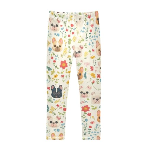 Vdsrup Girls Leggings Dog Colorful Flowers Kids Length Leggings Pants Athletic Yoga Pants Toddler Tights Trousers 4T