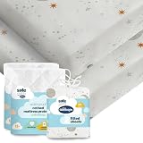 Silentnight Safe Nights Cot Bed Waterproof Mattress Protector & Fitted Sheet - Kids Baby Nursery Bed Pad Protection Against Spillages - 100% Cotton Super Soft - Machine Washable, 2 Pack, Celestial