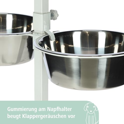 Kerbl Pet Futterbar, Hundenapf, weiß, 54x27x43cm, 2x1800ml, Stahlgestell, Hunde, 2X Edelstahlnapf, stufenlos höhenverstellbar, erhöhter Futternapf