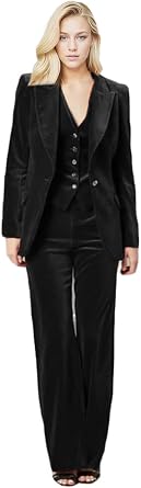 Velvet Pant Suit for Women 3 PC Peak Lapel Office Work Suit Business Suit Blazer Vest Pants Prom Suit