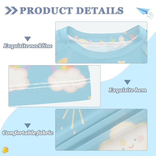 Cute Cartoon Sun Moon Stars Blue Short Sleeve Matching Bathing Suits for Kids Kids Swimsuits for Girls Rash Guard Boys for 3-12 Years Traje de bano de Sirena para nina3