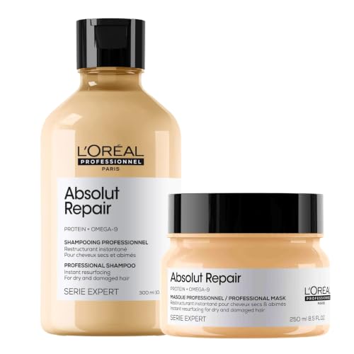 L'Oréal Professionnel Absolut Repair Champú y Mascarilla Profesional, Reparación para Cabello Seco y Dañado, con Proteína y Omega-9, Pack 2 Unidades, 300 ml + 250 ml