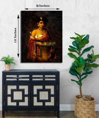 Image of Sikhash Raja Ravi Varma Canvas Paintings Classic Art, Indian Art, Famous Artist, Wall Painting for Living Room, Bedroom, Office, Unframed, Multicolor Fabric Size - 12x9 inches (30x23 cms, The Maharani of Travancore)