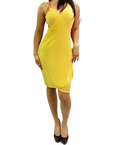 ENVY BODY SHOP Women's Spaghetti Strap Backless Wrap Beach Dress Bikini Cover up (Yellow)