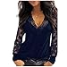 NP Camicetta Donna Profondo Scollo A V Trim Vedere attraverso Maniche Camicie, blu navy, L