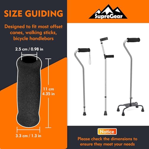 supregear Cane Crips - 4-Pack Non-Slip Replacement Foam Handles for Walking/Offset Canes & Bicycle Handlebars, 4.5