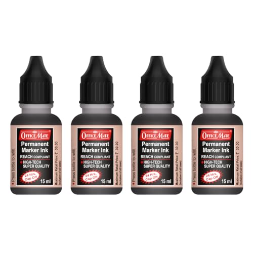 Image of Soni Officemate Permanent Marker Ink -15ml | Pack of 4 (Black)| Quick-Dry, Smudge-Free, Long-Lasting | Eco-Friendly