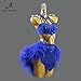 ZYDANC Professional Ballroom Dance Costumes Hollow Latin Rumba Performance Dancewear Cha Cha Dancing Feather Outfits,Dark Blue,M