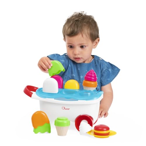 Chicco Chariot de crème glacée Jouet Jouet 2 en 1 activités d'empilage et d'emboîtement Jeu de rôle poignée Pratique et Roues Libres Ensemble de 19 pièces pour fabriquer de Bonbons 12 36 - vue 4