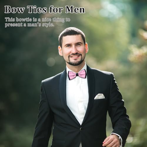 Image of LJBFNN Mens Bow Tie, Clip on Pre Tied Bow Ties for Men Solid Color Adjustable Tuxedo Bowties for Suit Wedding Graduation