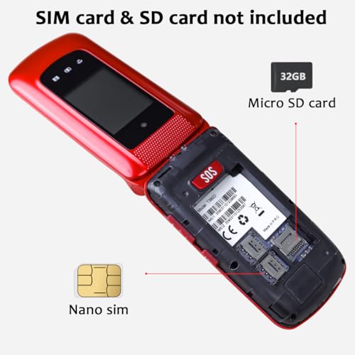 Tosaju 4G Seniorenhandy Klapphandy ohne Vertrag Großtasten Handy für Senioren mit Ladestation SOS Notruftaste 1000 mAh Akku Lange Standby-Zeit 2,4 und 1,8 Zoll Doppel Farbdisplay