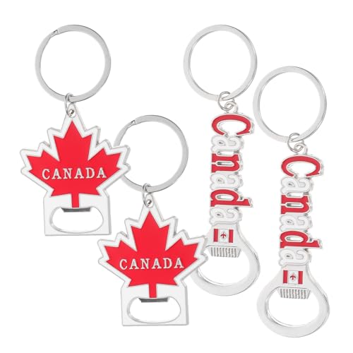 Hemobllo Llavero Bandera de Canadá y Hoja de Arce Abridor de Botellas Metálico Resistente Set de 4 Piezas para Recuerdo y Uso Turístico