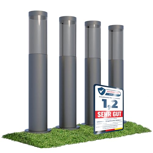 linovum BOSEA-A 4 Stück Außenleuchten Garten stehend E27 Fassung, Höhe 50 cm - Pfostenlichter aus Edelstahl mit Smoky Kunststoff Glas Sockelleuchten