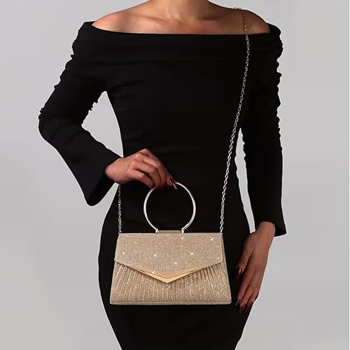 Image of FWQPRA Women' Sparkling Glitter Evening Clutch Purse with Detachable Chain Strap - Closure Party Handbag Suitable for Weddings, Proms, Night Out - Luxury Glam Handbag