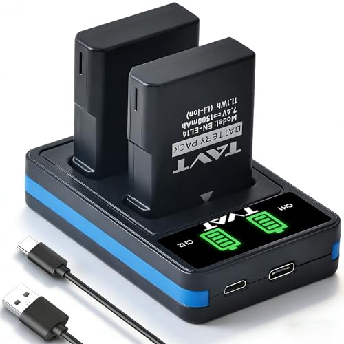TAVT 2Pcs EN-EL14 EN-EL14A Battery and Charger for Nikon D3500 D3400 D3300 D3200 D3100 D5100 D5200 D5300 D5500 D5600 Coolpix P7000 P7100 P7700 P7800 P8000