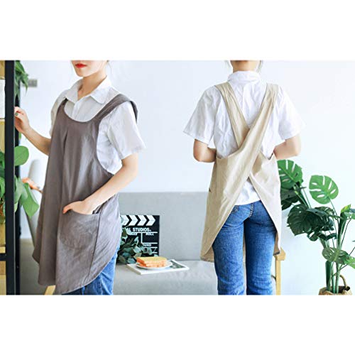 Avental Yardwe de algodão e linho, bolsos para vestidos femininos e meninas, avental de cozinha, fre
