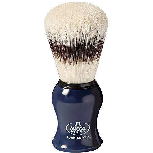 Brocha de Afeitar Cerda Omega Azul Marino con Soporte
