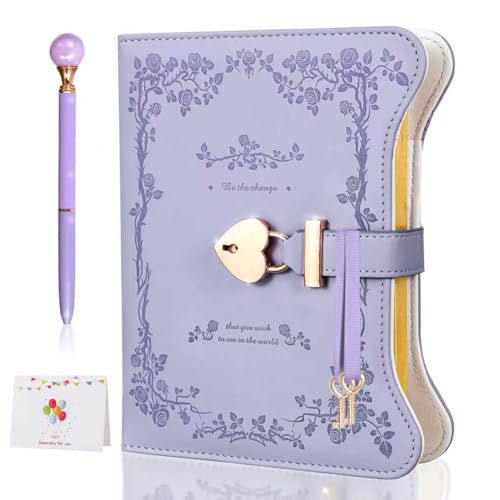 JIALILI Tagebuch mit Schloss und Schlüsseln für Mädchen 360 Seiten Zeitschrift mit Schloss für Mädchen Geschenkideen ideale Geschenke für Teenager or Women(lila)
