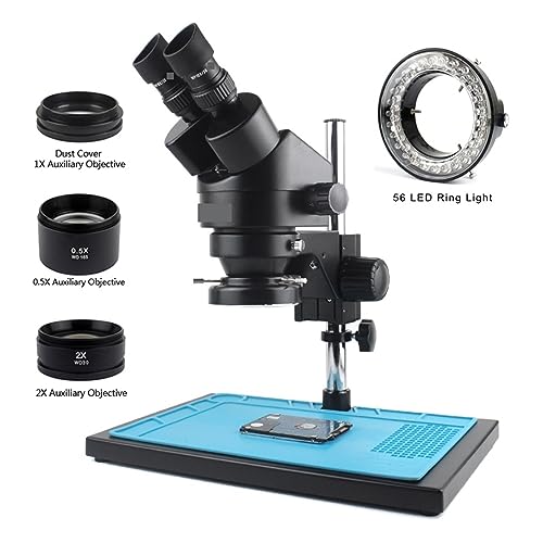Cámara para microscopio industrial binocular con aumento 7X-45X y anillo de 56 luces LED 4