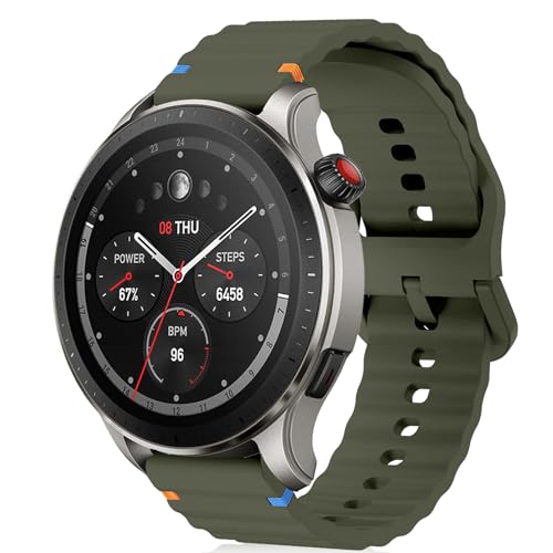 Image of 22mm Silicone Watch Band Compatible with Amazfit T-Rex 3 Pro 48mm /Balance 2 /Balance /Bip 6 /Bip 5 /GTR 4 /GTR 3 /GTR 2 /GTR 47mm, Wavy Replacement Strap for Amazfit Cheetah /Stratos 3 /2s