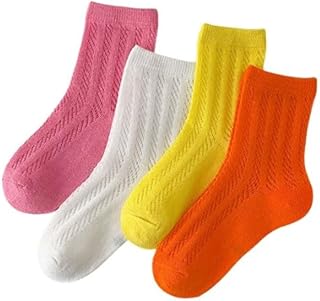 Calcetines infantiles de algodón transpirable en alegres colores del arco iris, calcetines de punto con cintura suave y talón, calcetines de uso diario para niños y niñas, calcetines