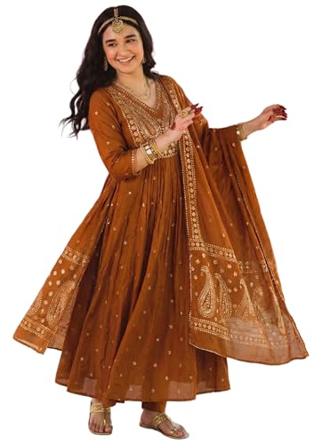 Kurta pour femme avec pantalon rouille et dupatta GoSriKi taille S