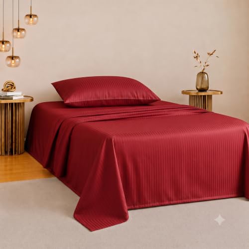 Image of Satin Striped Glace Cotton Single bedsheet with 1 Pillow Cover | Soft & Smooth Finish | Single Bed bedsheet 90 x 60 Inch | Pillow Cover 18 x 28 Inch | Breathable, Fade Resistant