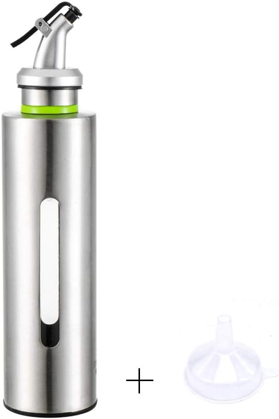 MOCY 8 OZ Olive Oil Dispenser, Stainless Steel Oil Bottle&Vinegar Cruet Bottle , Capped Spouts Metal Oil & Vinegar Cruet with Pourers and Funnel, Soy Sauce Dispenser Cooking Bottle for Salad BBQ