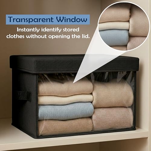 Image of JD Fresh Foldable Cloth Cover Storage Box With Lid /Wardrobe Clothes Organizer /Storage Basket /Space Saving Storage /Collapsible Clothes Organizer /Cupboard Storage Box for Shirts, Pants (Black Pack of 6)