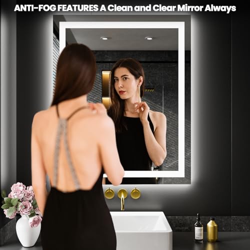 Image of LOAAO 28X36 LED Bathroom Mirror with Lights, Anti-Fog, Dimmable, Backlit + Front Lit, Lighted Bathroom Vanity Mirror for Wall, Memory Function, Tempered Glass, Safe to Use, ETL Listed