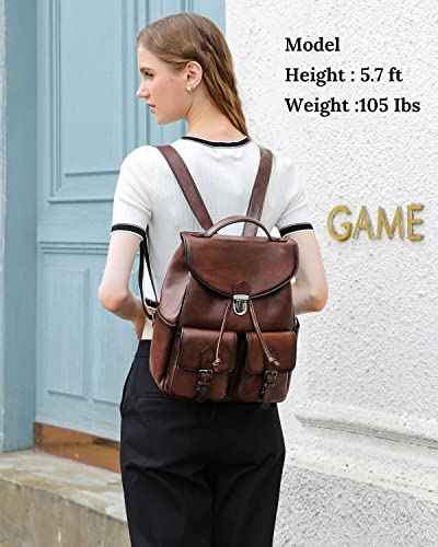 Image of COOLCY Women Vintage Genuine Leather Backpack Purse Fashion Rucksack Practical and Stylish Retro Daypack Bag (Coffee)