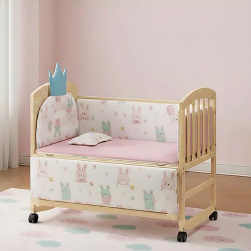Image of FURNIFEST Hemicot Baby Crib, Cradle with Rocker, Baby Cot with Beautiful Mosquito Net, Converts into Work Desk, Cradle Rocker with Lockable Wheels, Multifunction Convertible Baby Bed
