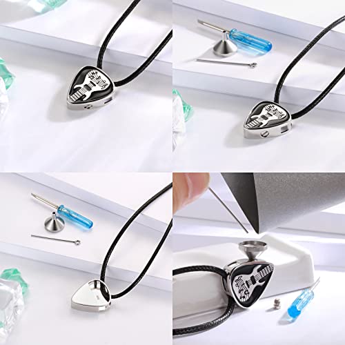 Cremation Necklace for Ashes - 925 Sterling Silver Wolf Dragon Valknut Guitar Pick Urn Pendant Vintage Keepsake Jewelry Memorial Gift for Men Women 6