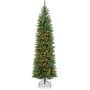 National Tree Company Artificial Pre-Lit Slim Christmas Tree, Green, Kingswood Fir, Multicolor Lights, Includes Stand, 6…