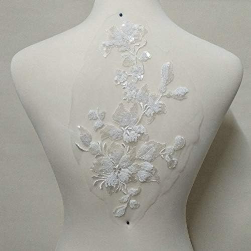 1Pcs Sequins Embroidery Lace Patch Flowers Applique Wedding Dresses DIY Clothing Catwalk, Stage Performance Clothing Decoration Decal. (White)