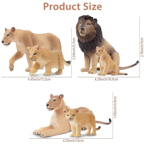 TOYMANY 6 Stück Löwe Tiere-Figuren mit Löwenbabys,Realistische Löwen Spielzeug Plastiktiere Zoo Wald Tierfiguren Dschungeltierfiguren, Lernspielzeug-Kuchenaufsatz, zum Spielen oder als Deko für Kinder