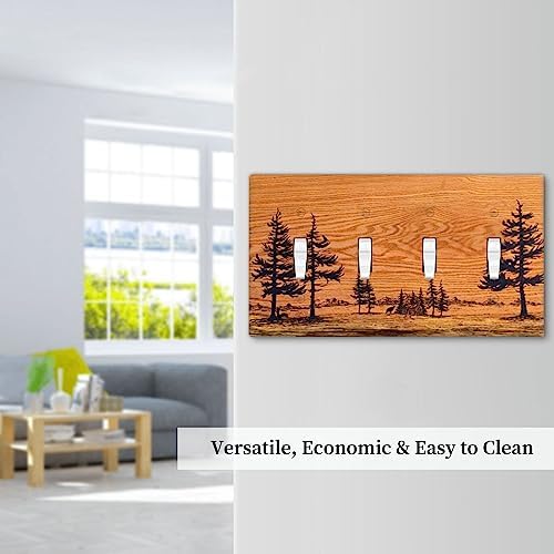 Rustic Brown Pine Tree Wood Print 4 Gang Light Switch Cover Quad Toggle Wall Plate Decorative Electrical Switchplate Faceplate for Bedroom Living Room Bathroom Home Decora(plastic) — view 6