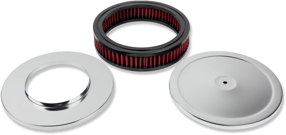 Universal 9" x 2" Round Muscle Top Air Cleaner w/Red Washable Filter for Chevy Ford Mopar