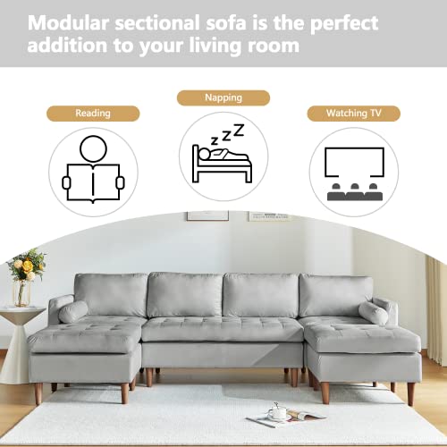 Orrd U-Shape Convertible Sectional Sofa, Modular Sleeper Couch Chaise Modern 6 Seater Velvet Sofa For Living Room, Bedroom, Apartment #TOP2