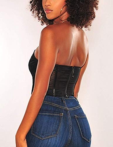 L'vow Women's Sexy Strapless Mesh Corset Open Back Boned Bustier Tube Top (Black, Large) #TOP3